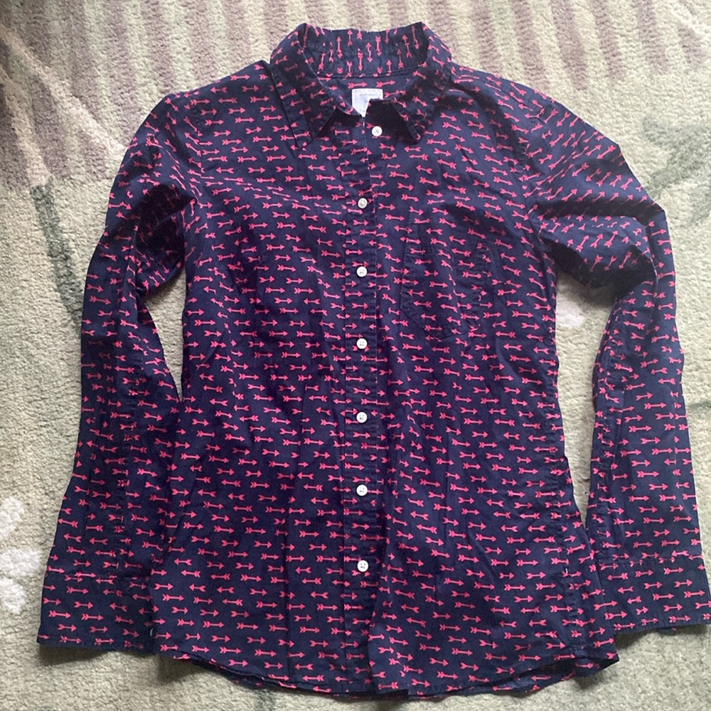 XS GAP button down navy arrow cotton top blouse